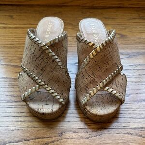 Jack Rogers Gold and Tan Cork Wedges